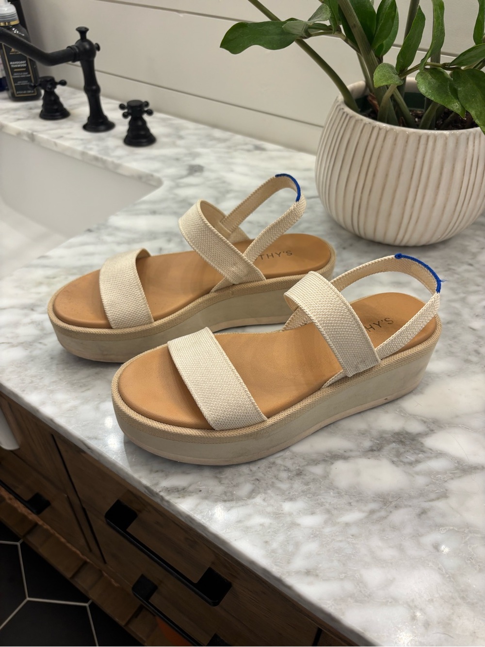 Rothy's The Lightweight Wedge sandals in the Salt